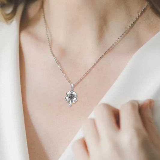 Personalized Flower Projection Necklace | Four leaf clover necklace