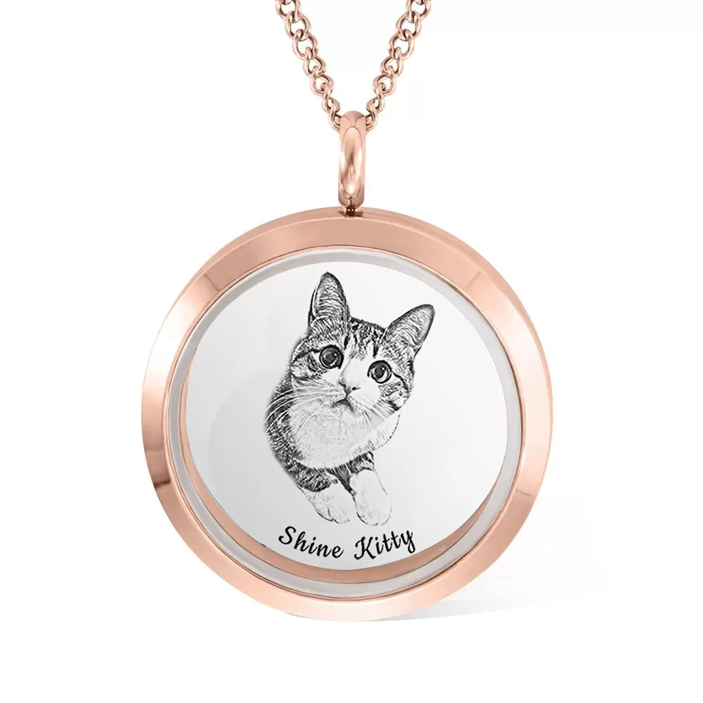 Custom Pet Fur Locket Urn Necklace with Photo & Name