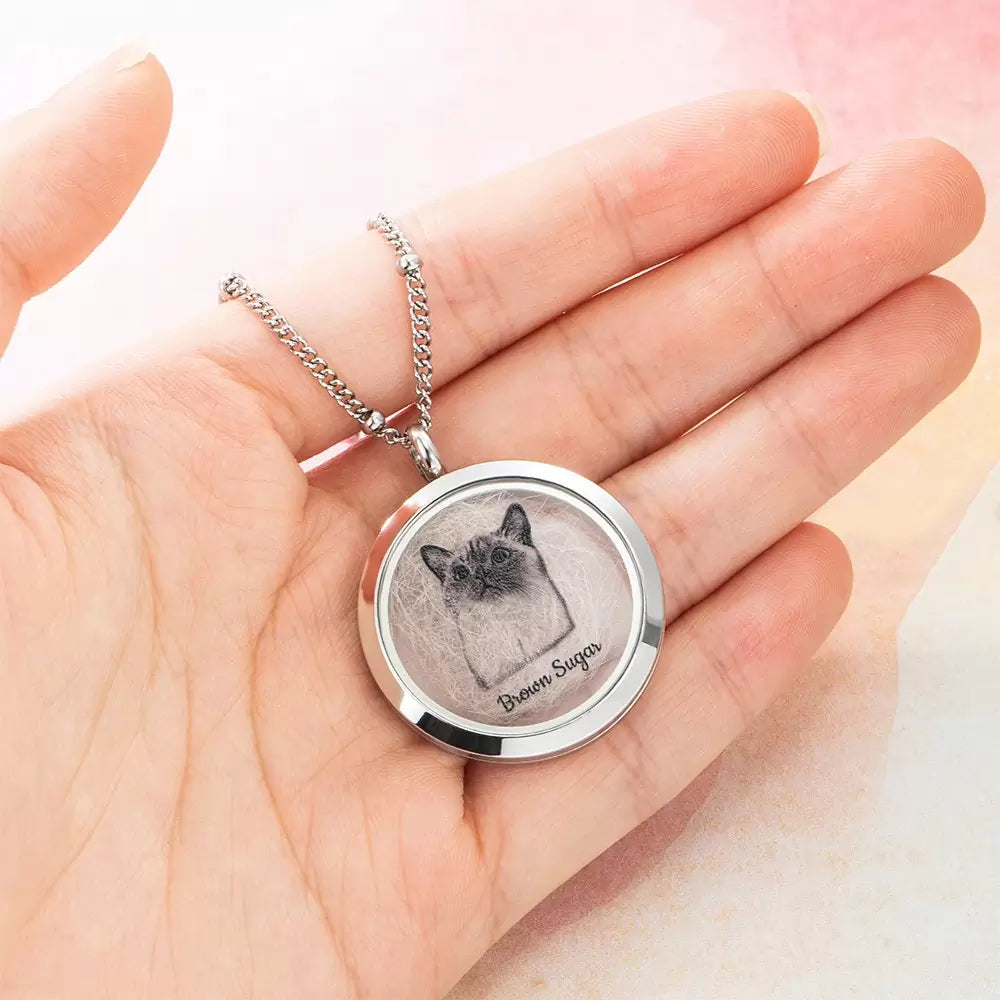 Custom Pet Fur Locket Urn Necklace with Photo & Name