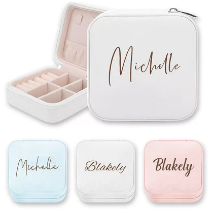 Custom Name Jewelry Box, Vegan Leather Jewelry Travel Case Organizer