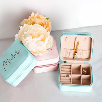Custom Name Jewelry Box, Vegan Leather Jewelry Travel Case Organizer