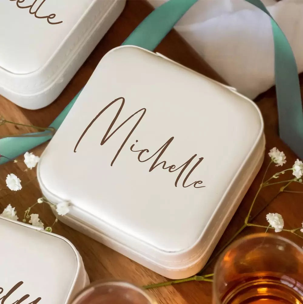 Custom Name Jewelry Box, Vegan Leather Jewelry Travel Case Organizer
