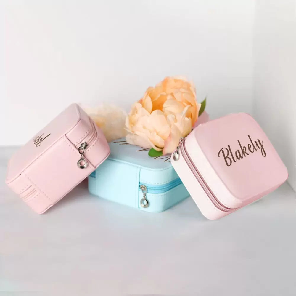 Custom Name Jewelry Box, Vegan Leather Jewelry Travel Case Organizer