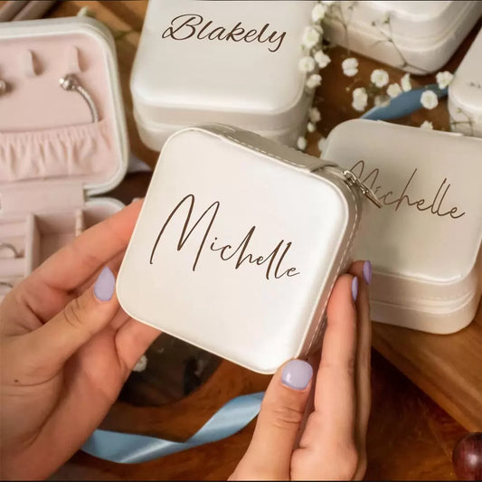 Custom Name Jewelry Box, Vegan Leather Jewelry Travel Case Organizer