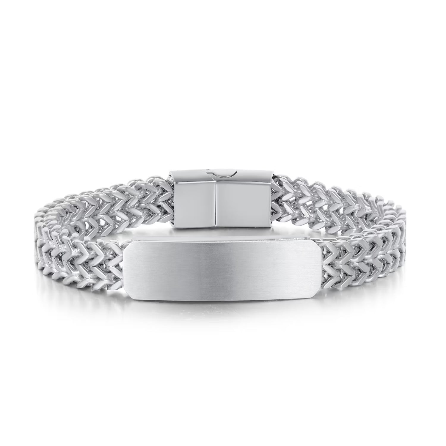 silver custom men's bracelet with engraved nameplate