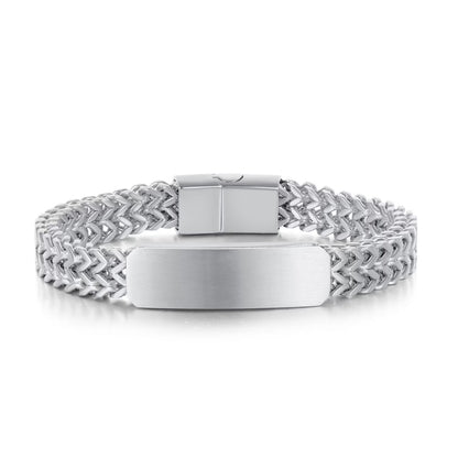 silver custom men's bracelet with engraved nameplate