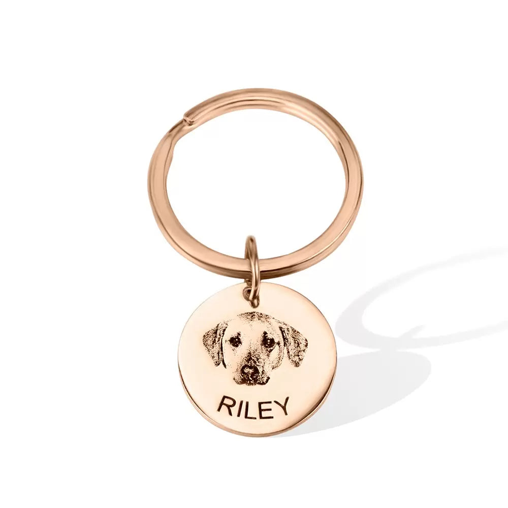 Personalized Pet Disc Keychain with Photo & Name Engraved
