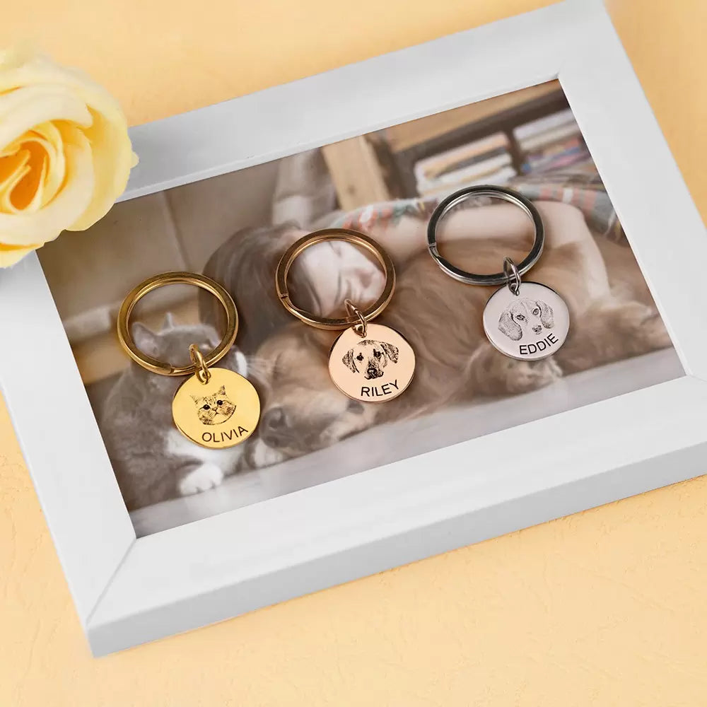 Personalized Pet Disc Keychain with Photo & Name Engraved