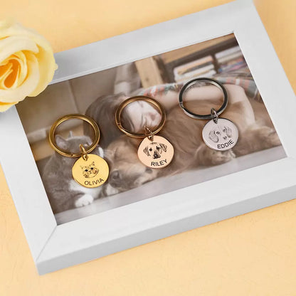Personalized Pet Disc Keychain with Photo & Name Engraved