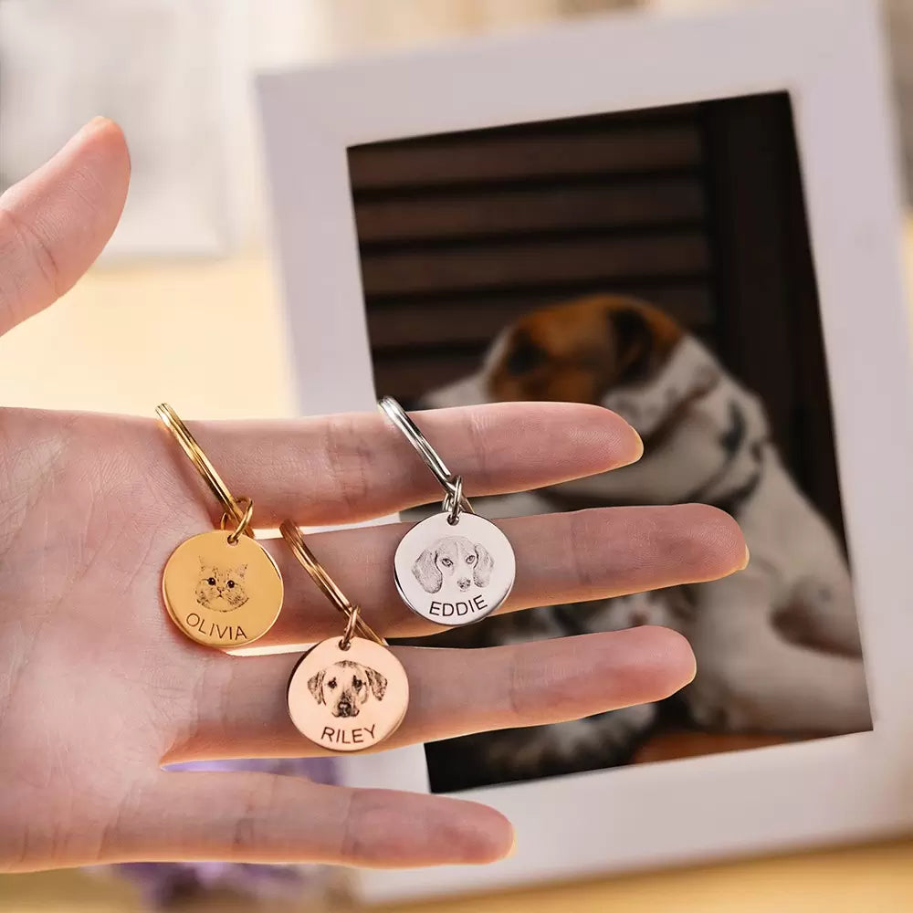 Personalized Pet Disc Keychain with Photo & Name Engraved
