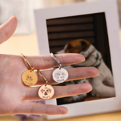 Personalized Pet Disc Keychain with Photo & Name Engraved