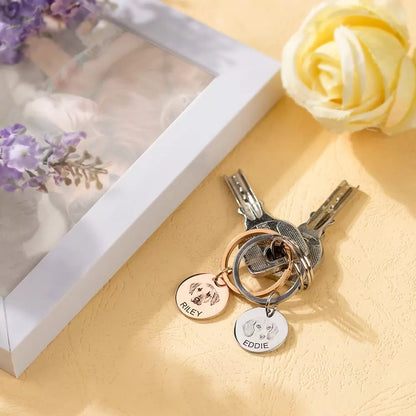 Personalized Pet Disc Keychain with Photo & Name Engraved