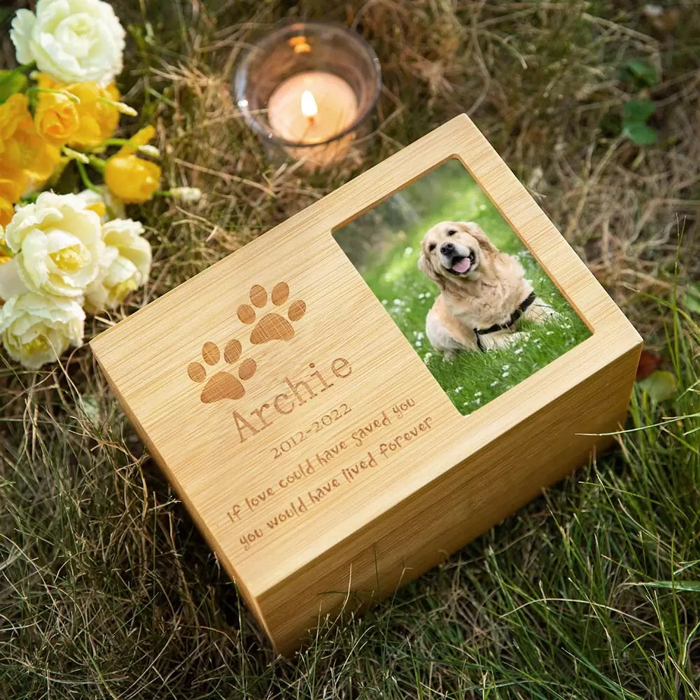 Personalized Wooden Pet Urns with Photo & Message | Memorial Cremation Urn