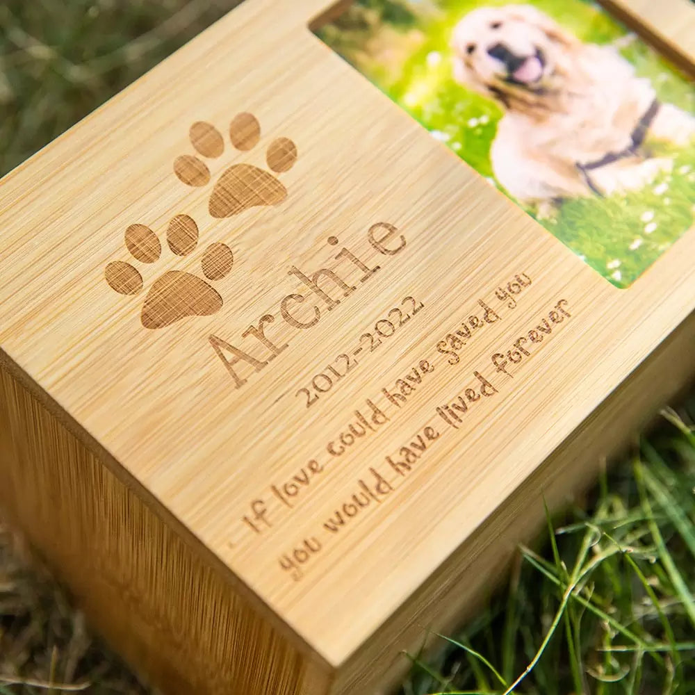 Personalized Wooden Pet Urns with Photo & Message | Memorial Cremation Urn