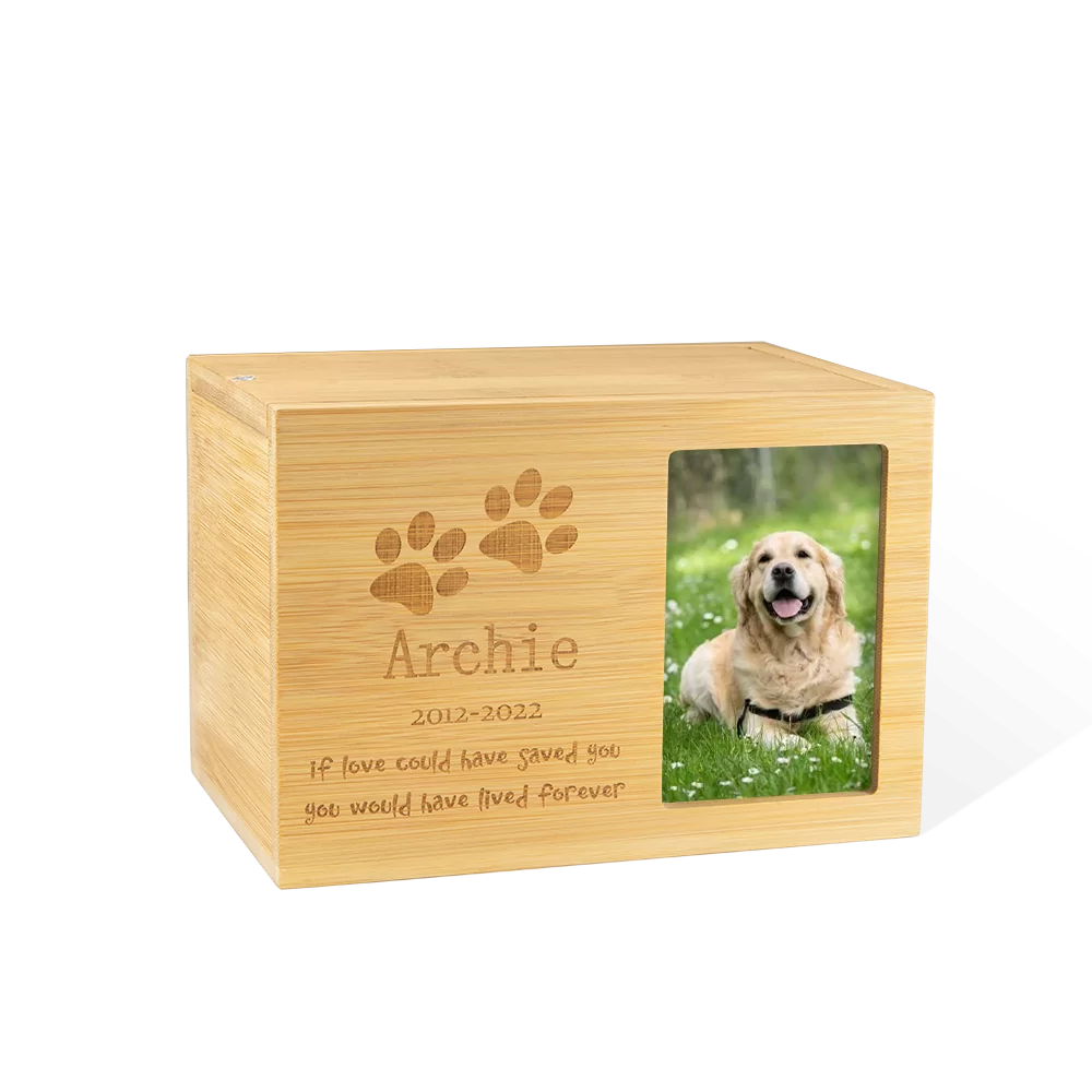 Personalized Wooden Pet Urns with Photo & Message | Memorial Cremation Urn