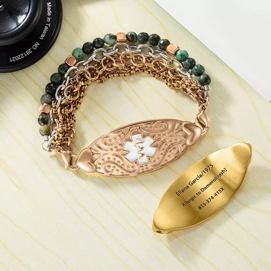 Custom Engraved Medical Bracelets for Women with Turquoise Beads
