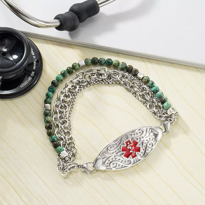 Custom Engraved Medical Bracelets for Women with Turquoise Beads