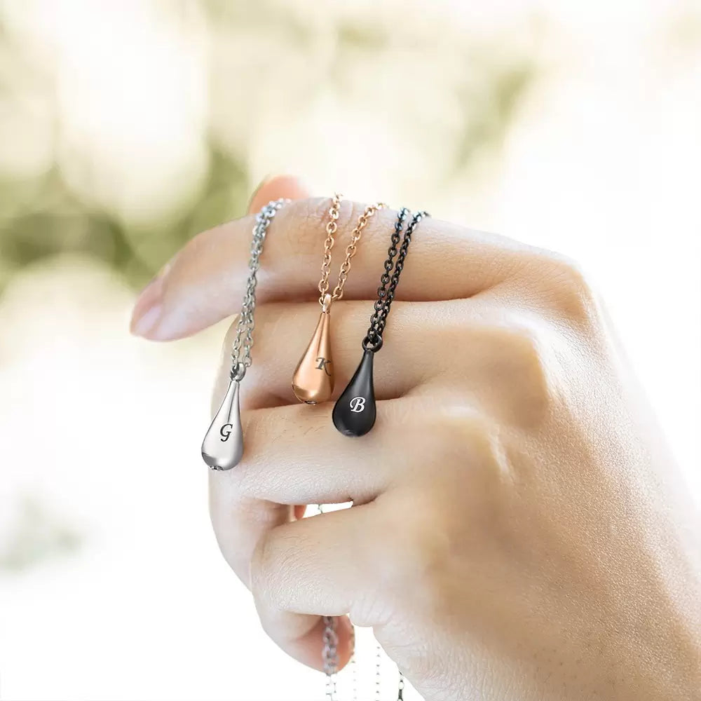 Custom Tiny Teardrop Urn Necklace with Name for Ashes