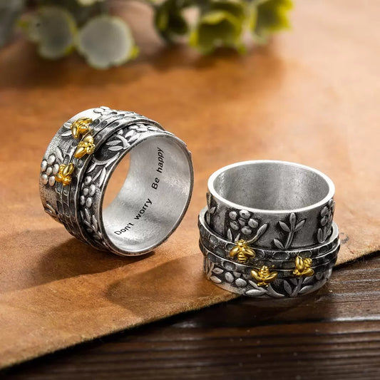 sunflower and bee anxiety ring 