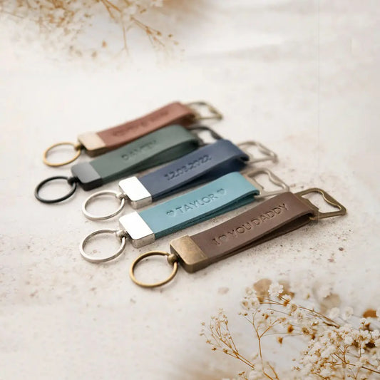Custom Leather Bottle Opener Key fob /Dad/ Boyfriends/ Groomsmen