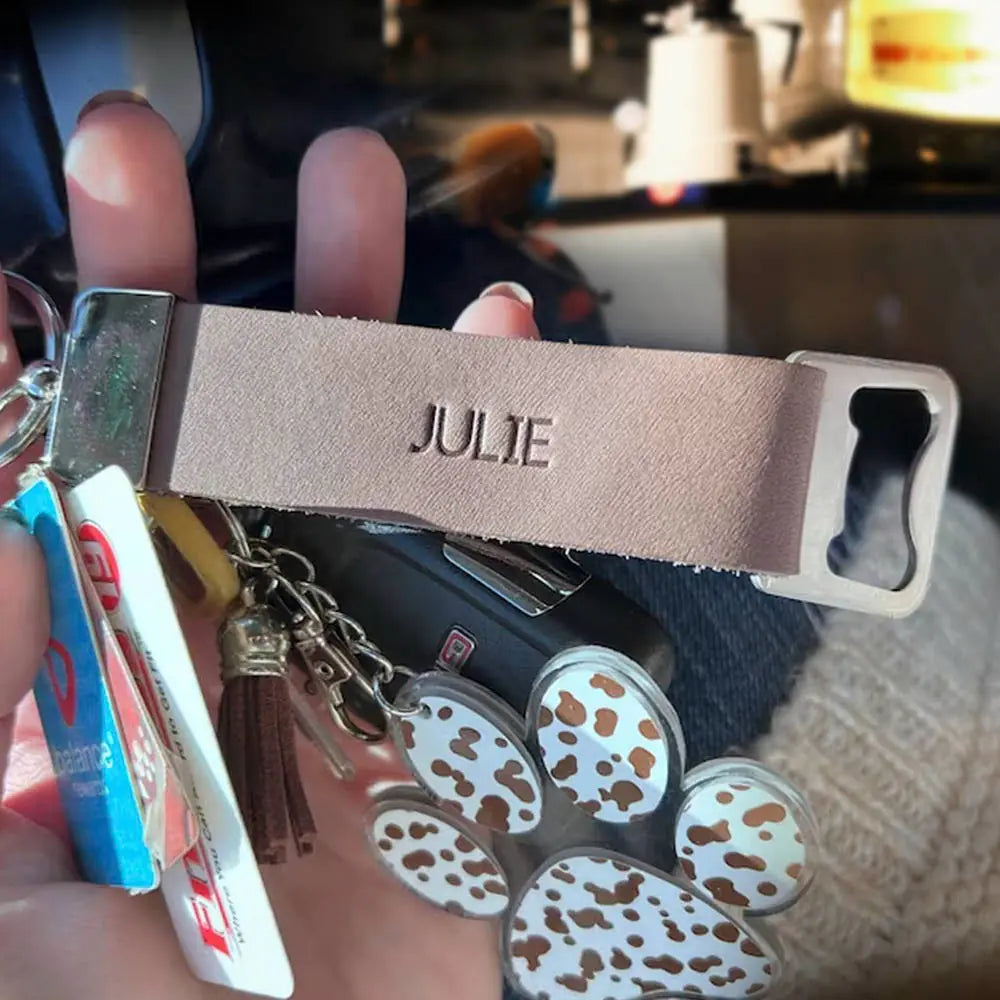 Custom Leather Bottle Opener Key fob /Dad/ Boyfriends/ Groomsmen