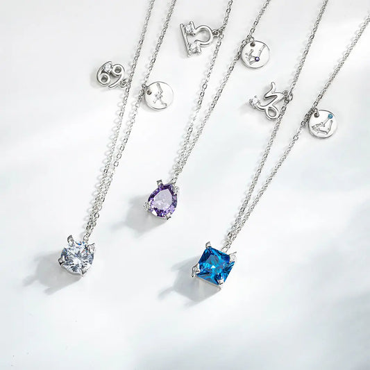 Zodiac necklace | Astrology Constellation & birthstone Sterling Silver 925 necklace
