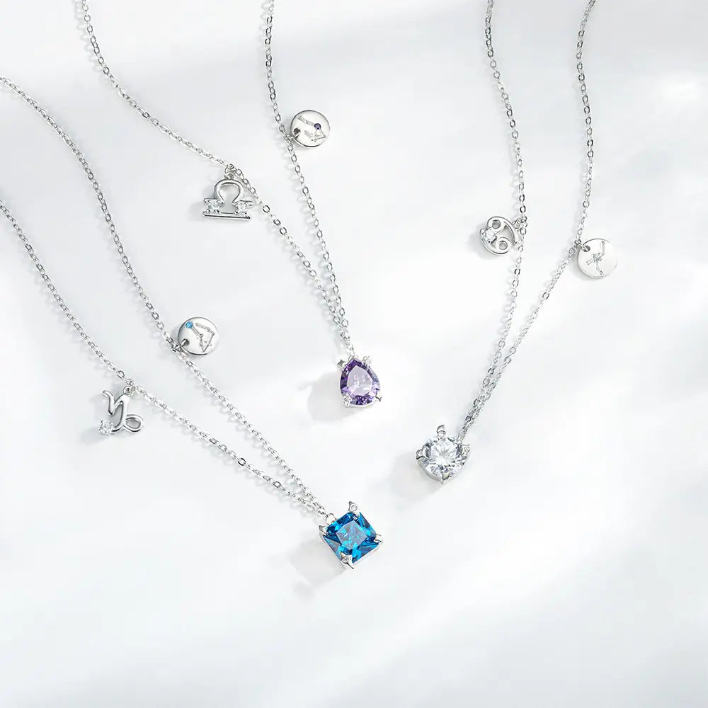 Zodiac necklace | Astrology Constellation & birthstone Sterling Silver 925 necklace