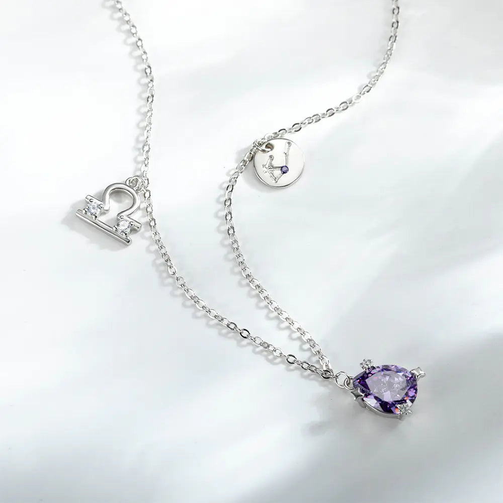 Zodiac necklace | Astrology Constellation & birthstone Sterling Silver 925 necklace