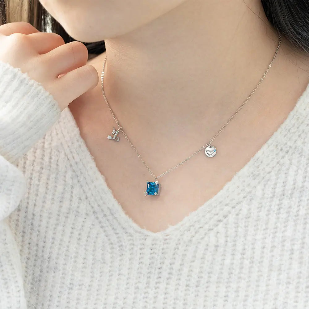 Zodiac necklace | Astrology Constellation & birthstone Sterling Silver 925 necklace