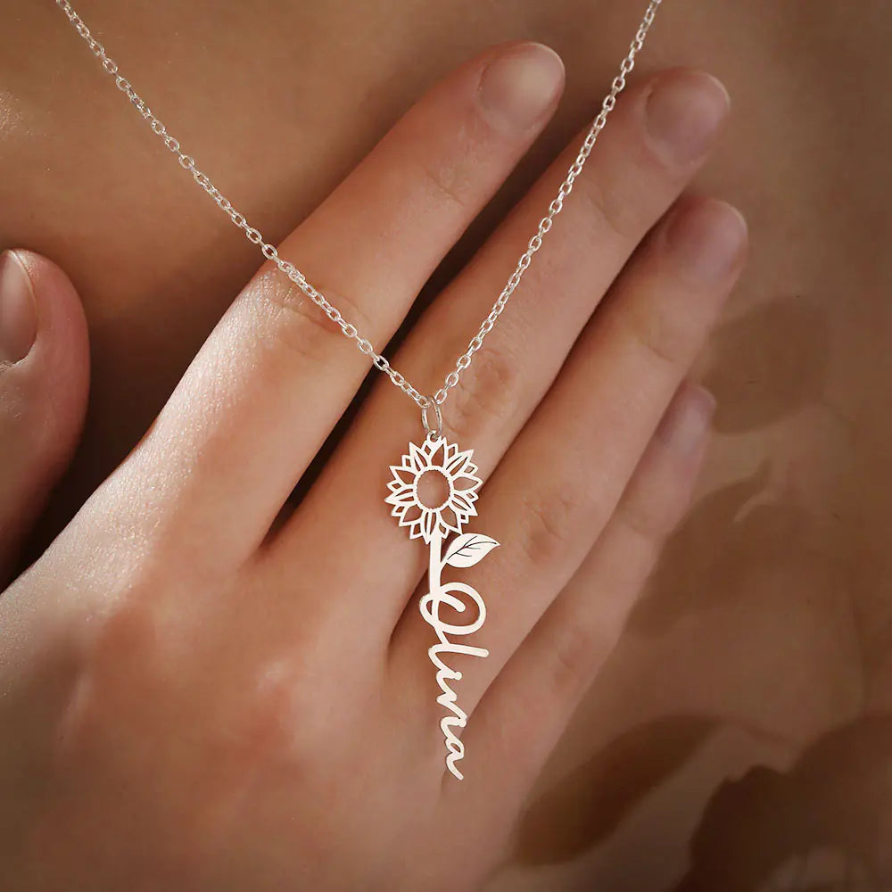 Custom Sun Flower Name Necklace | You are my sunshine necklace