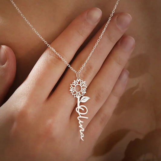 Custom Sun Flower Name Necklace | You are my sunshine necklace