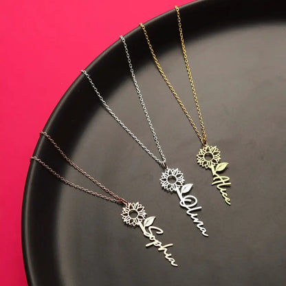Custom Sun Flower Name Necklace | You are my sunshine necklace