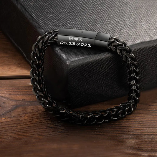 Custom bar engraved bracelets | Engraved Men's Chain Bracelet