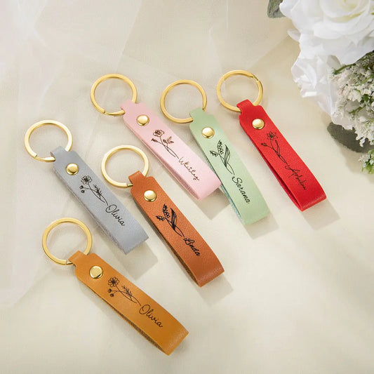 Personalized keychains with names & birth flower |Personalized bridesmaid gifts