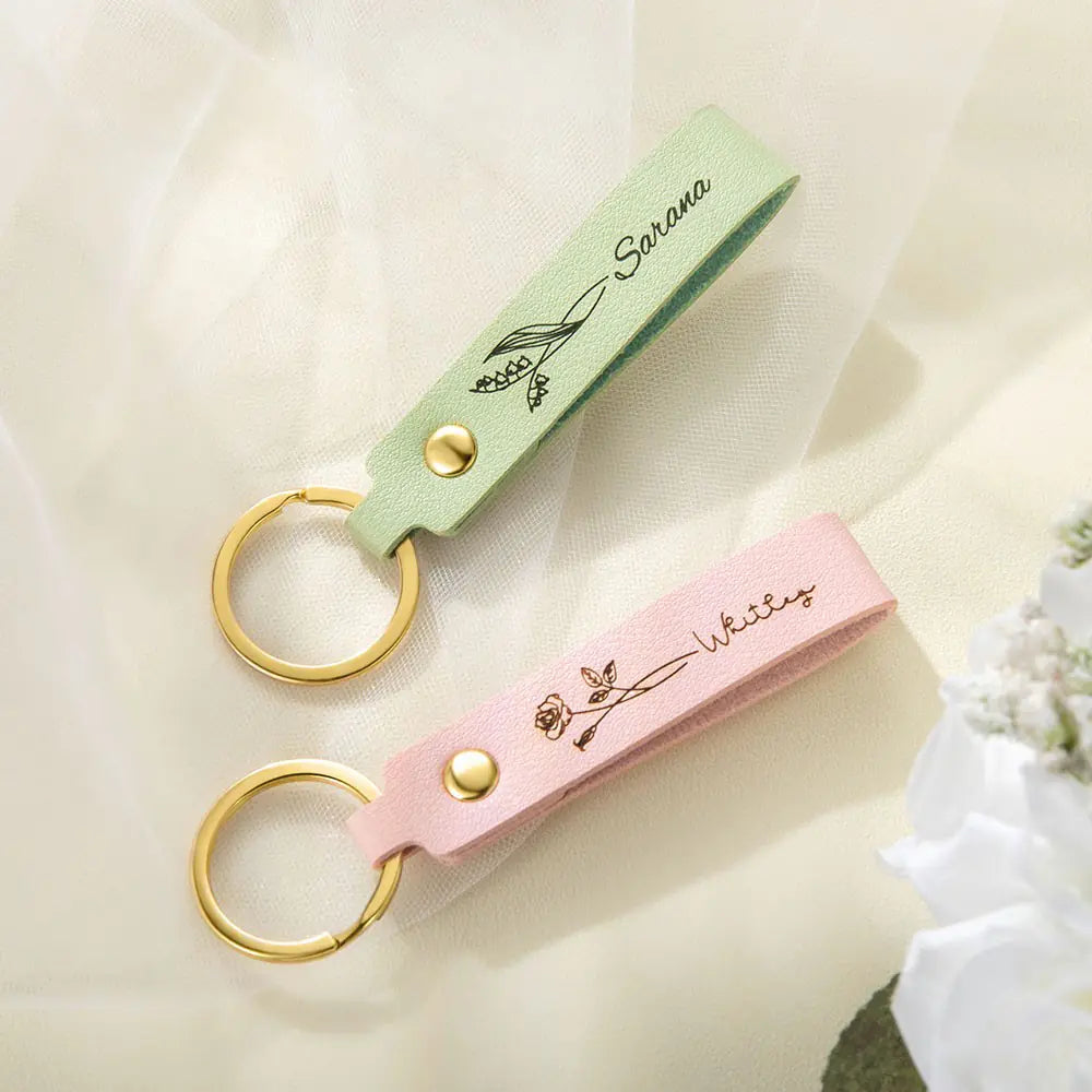 Personalized keychains with names & birth flower |Personalized bridesmaid gifts