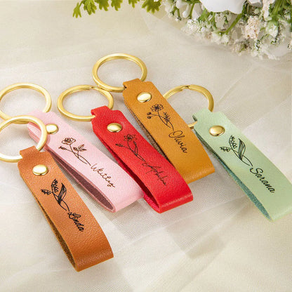 Personalized keychains with names & birth flower |Personalized bridesmaid gifts