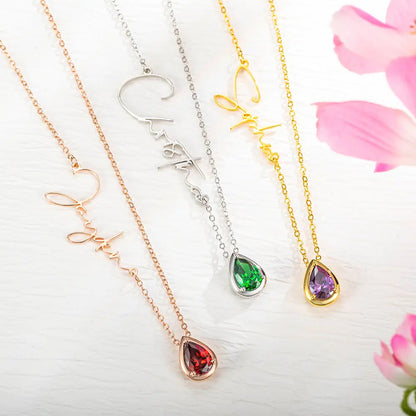 Personalised Name Birthstone Necklace | Sideways Name Necklace, Minimalist Jewelry