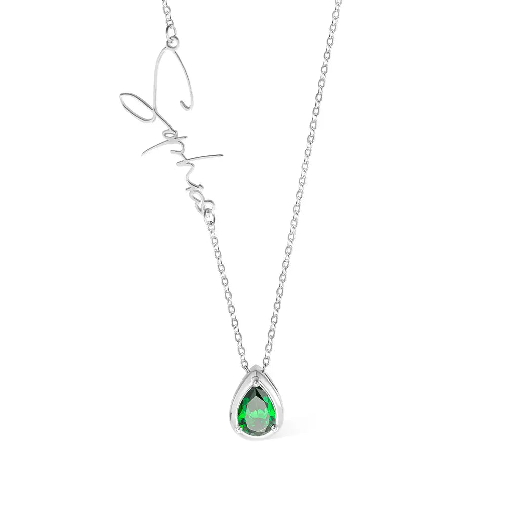 Personalised Name Birthstone Necklace | Sideways Name Necklace, Minimalist Jewelry