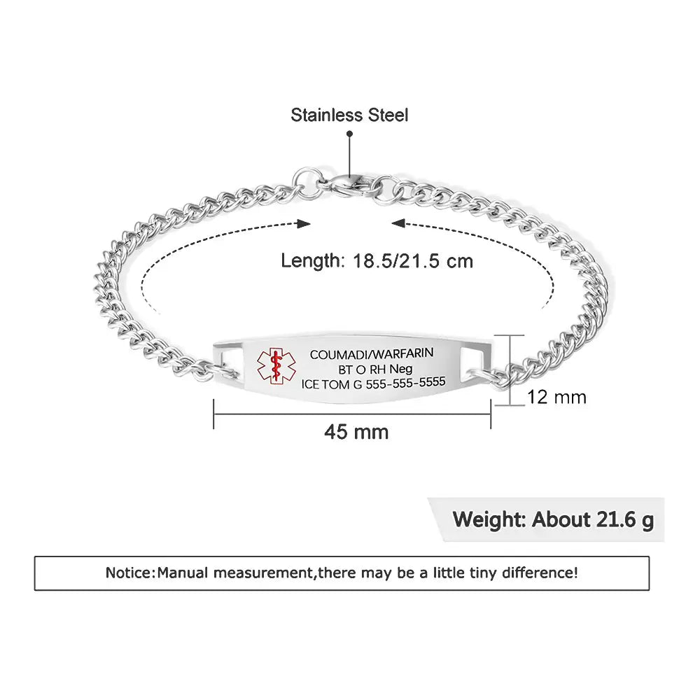 Custom medical bracelets | Waterproof Medical Bracelet stainless steel