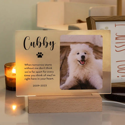 Custom Photo Night Light Memorial Plaque |  Acrylic Sign with Wood Base | Pet memorial plaque