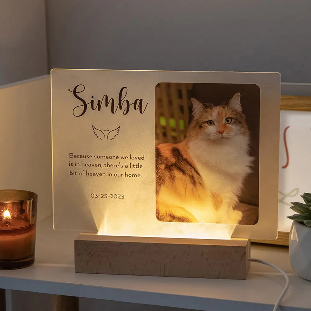 Custom Photo Night Light Memorial Plaque |  Acrylic Sign with Wood Base | Pet memorial plaque