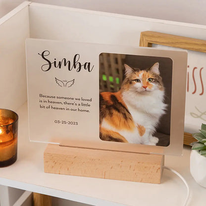 Custom Photo Night Light Memorial Plaque |  Acrylic Sign with Wood Base | Pet memorial plaque