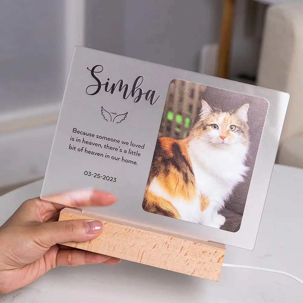 Custom Photo Night Light Memorial Plaque |  Acrylic Sign with Wood Base | Pet memorial plaque