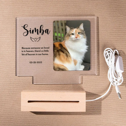 Custom Photo Night Light Memorial Plaque |  Acrylic Sign with Wood Base | Pet memorial plaque