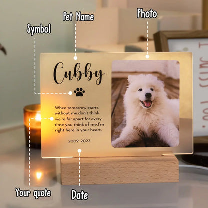 Custom Photo Night Light Memorial Plaque |  Acrylic Sign with Wood Base | Pet memorial plaque