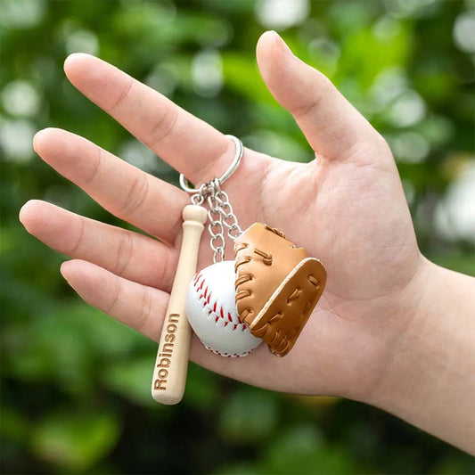 Personalized Mini Baseball Keyring | Engraved Name Bat Keyring, Team Gift, Sports Jewelry