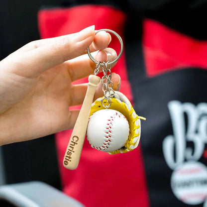 Personalized Mini Baseball Keyring | Engraved Name Bat Keyring, Team Gift, Sports Jewelry