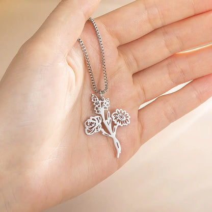 Custom Birth Flower Bouquet Necklace | Family Necklace for Mom, Grandma
