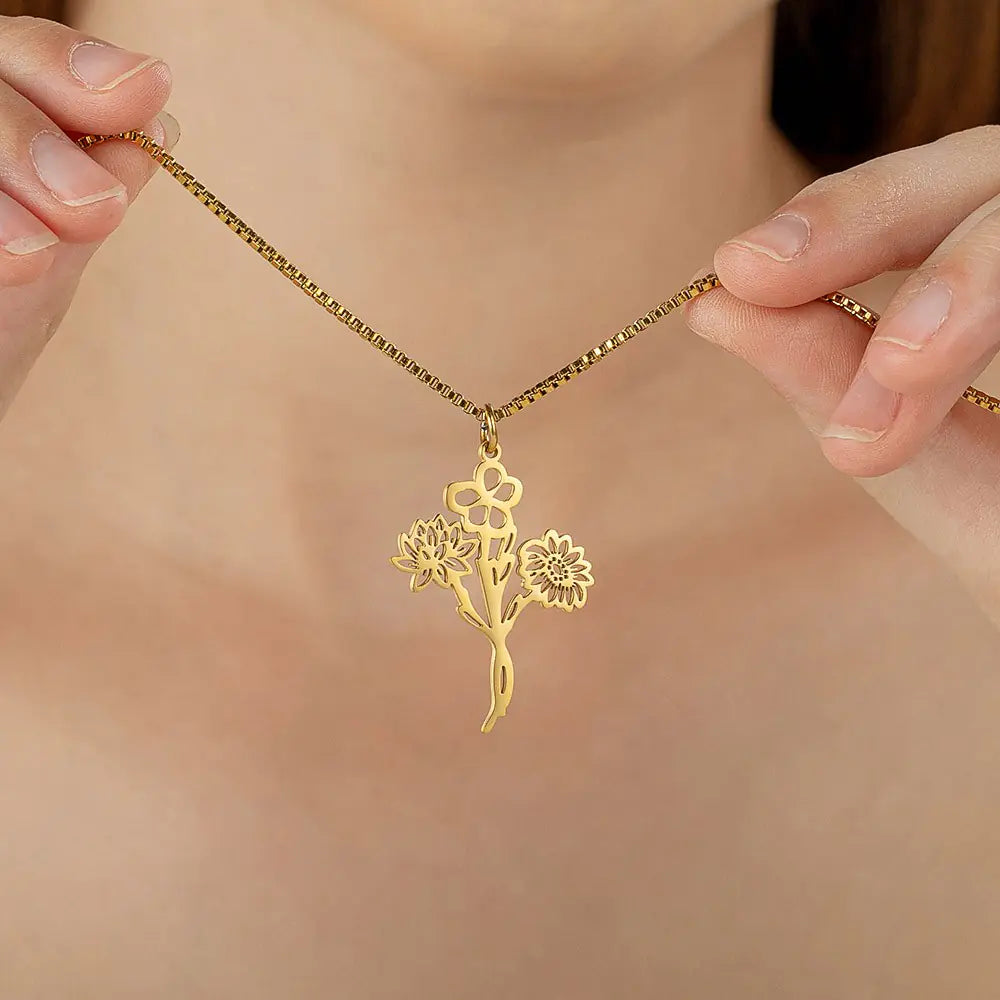 Custom Birth Flower Bouquet Necklace | Family Necklace for Mom, Grandma