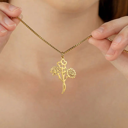 Custom Birth Flower Bouquet Necklace | Family Necklace for Mom, Grandma